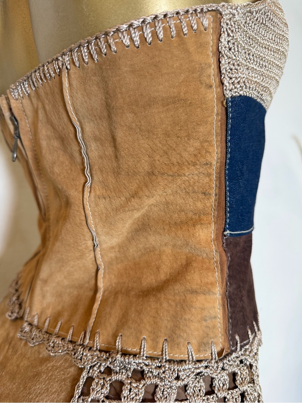Y2K Wilson’s Leather Maxima Suede Denim Crochet Patchwork halter top & pant set - Picture 15 of 15
